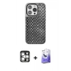 MARSİLYAN™- iPhone 15 Pro Max Kılıf Siluet Form Serisi - Siyah Bilvis 5in1 5D Magic Hayalet Cam Ekran Koruyucu + PVD Metal Kamera Lens - GS