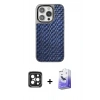 MARSİLYAN™- iPhone 15 Pro Max Kılıf Siluet Form Serisi - Siyah Bilvis 5in1 5D Magic Hayalet Cam Ekran Koruyucu + PVD Metal Kamera Lens - SH