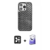 MARSİLYAN™- iPhone 15 Pro Max Kılıf Siluet Form Serisi - Siyah Bilvis 5in1 5D Magic Hayalet Cam Ekran Koruyucu + PVD Metal Kamera Lens - SH