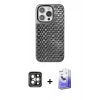 MARSİLYAN™- iPhone 15 Pro Max Kılıf Siluet Form Serisi - Siyah Bilvis 5in1 5D Magic Hayalet Cam Ekran Koruyucu + PVD Metal Kamera Lens - GI