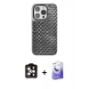 MARSİLYAN™- iPhone 15 Pro Max Kılıf Siluet Form Serisi - Siyah Bilvis 5in1 5D Magic Hayalet Cam Ekran Koruyucu + PVD Metal Kamera Lens - TU
