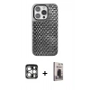 MARSİLYAN™- iPhone 15 Pro Max Kılıf Siluet Form Serisi - Siyah Bilvis Hayalet Cam Ekran Koruyucu + PVD Metal Kamera Lens - GS