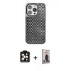 MARSİLYAN™- iPhone 15 Pro Max Kılıf Siluet Form Serisi - Siyah Bilvis Hayalet Cam Ekran Koruyucu + PVD Metal Kamera Lens - TU