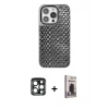 MARSİLYAN™- iPhone 15 Pro Max Kılıf Siluet Form Serisi - Siyah Bilvis Hayalet Cam Ekran Koruyucu + PVD Metal Kamera Lens - LT