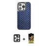 MARSİLYAN™- iPhone 15 Pro Max Kılıf Siluet Form Serisi - Siyah Buffer Cam Ekran Koruyucu + Lacivert PVD Metal Kamera Lens
