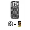 MARSİLYAN™- iPhone 15 Pro Max Kılıf Siluet Form Serisi - Siyah Buffer Cam Ekran Koruyucu + Lacivert PVD Metal Kamera Lens