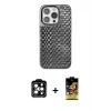 MARSİLYAN™- iPhone 15 Pro Max Kılıf Siluet Form Serisi - Siyah Buffer Cam Ekran Koruyucu + PVD Metal Kamera Lens - TU