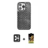 MARSİLYAN™- iPhone 15 Pro Max Kılıf Siluet Form Serisi - Siyah Buffer Cam Ekran Koruyucu + PVD Metal Kamera Lens - SH