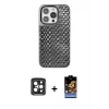 MARSİLYAN™- iPhone 15 Pro Max Kılıf Siluet Form Serisi - Siyah Buffer Hayalet Cam Ekran Koruyucu + Siyah PVD Metal Kamera Lens