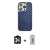 MARSİLYAN™- iPhone 15 Pro Max Kılıf Siluet Form Serisi - Siyah Polymer Nano Ekran Koruyucu + Turuncu PVD Metal Kamera Lens