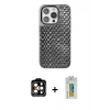 MARSİLYAN™- iPhone 15 Pro Max Kılıf Siluet Form Serisi - Siyah Polymer Nano Ekran Koruyucu + Turuncu PVD Metal Kamera Lens