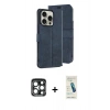 MARSİLYAN™- iPhone 15 Pro Max Kılıf Siluet Işık Serisi - Şeffaf Pasifik Cam Ekran Koruyucu + Lacivert PVD Metal Kamera Lens