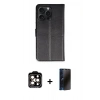 MARSİLYAN™- iPhone 15 Pro Max Kılıf Siluet Işık Serisi - Siyah 3D Antistatik Hayalet Cam Ekran Koruyucu + PVD Metal Kamera Lens - TU