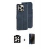 MARSİLYAN™- iPhone 15 Pro Max Kılıf Siluet Işık Serisi - Siyah 3D Antistatik Hayalet Cam Ekran Koruyucu + PVD Metal Kamera Lens - TU