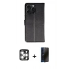 MARSİLYAN™- iPhone 15 Pro Max Kılıf Siluet Işık Serisi - Siyah 3D Antistatik Hayalet Cam Ekran Koruyucu + PVD Metal Kamera Lens - GS