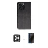 MARSİLYAN™- iPhone 15 Pro Max Kılıf Siluet Işık Serisi - Siyah 3D Antistatik Hayalet Cam Ekran Koruyucu + PVD Metal Kamera Lens - SH