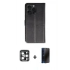 MARSİLYAN™- iPhone 15 Pro Max Kılıf Siluet Işık Serisi - Siyah 3D Antistatik Hayalet Cam Ekran Koruyucu + PVD Metal Kamera Lens - LT