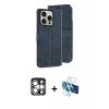 MARSİLYAN™- iPhone 15 Pro Max Kılıf Siluet Işık Serisi - Siyah 3D Antistatik Seramik Nano Ekran Koruyucu + PVD Metal Kamera Lens - GS