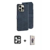 MARSİLYAN™- iPhone 15 Pro Max Kılıf Siluet Işık Serisi - Siyah Bilvis 3D Cam Ekran Koruyucu + PVD Metal Kamera Lens - LT