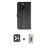 MARSİLYAN™- iPhone 15 Pro Max Kılıf Siluet Işık Serisi - Siyah Bilvis 3D Cam Ekran Koruyucu + PVD Metal Kamera Lens - SH