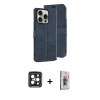 MARSİLYAN™- iPhone 15 Pro Max Kılıf Siluet Işık Serisi - Siyah Bilvis 3D Cam Ekran Koruyucu + PVD Metal Kamera Lens - SH