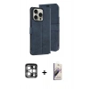 MARSİLYAN™- iPhone 15 Pro Max Kılıf Siluet Işık Serisi - Siyah Bilvis 3D Mat Cam Ekran Koruyucu + Gümüş PVD Metal Kamera Lens
