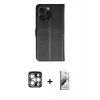MARSİLYAN™- iPhone 15 Pro Max Kılıf Siluet Işık Serisi - Siyah Bilvis 3D Mat Cam Ekran Koruyucu + Gümüş PVD Metal Kamera Lens