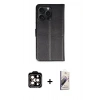MARSİLYAN™- iPhone 15 Pro Max Kılıf Siluet Işık Serisi - Siyah Bilvis 3D Mat Cam Ekran Koruyucu + PVD Metal Kamera Lens - TU