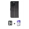 MARSİLYAN™- iPhone 15 Pro Max Kılıf Siluet Işık Serisi - Siyah Bilvis 5in1 3D Magic Cam Ekran Koruyucu + PVD Metal Kamera Lens - LT