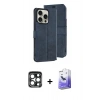 MARSİLYAN™- iPhone 15 Pro Max Kılıf Siluet Işık Serisi - Siyah Bilvis 5in1 5D Magic Hayalet Cam Ekran Koruyucu + PVD Metal Kamera Lens - LT