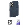MARSİLYAN™- iPhone 15 Pro Max Kılıf Siluet Işık Serisi - Siyah Bilvis 5in1 5D Magic Hayalet Cam Ekran Koruyucu + PVD Metal Kamera Lens - GS