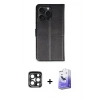 MARSİLYAN™- iPhone 15 Pro Max Kılıf Siluet Işık Serisi - Siyah Bilvis 5in1 5D Magic Hayalet Cam Ekran Koruyucu + PVD Metal Kamera Lens - LT