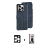 MARSİLYAN™- iPhone 15 Pro Max Kılıf Siluet Işık Serisi - Siyah Bilvis Hayalet Cam Ekran Koruyucu + PVD Metal Kamera Lens - GS