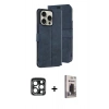 MARSİLYAN™- iPhone 15 Pro Max Kılıf Siluet Işık Serisi - Siyah Bilvis Hayalet Cam Ekran Koruyucu + PVD Metal Kamera Lens - LT