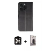 MARSİLYAN™- iPhone 15 Pro Max Kılıf Siluet Işık Serisi - Siyah Bilvis Hayalet Cam Ekran Koruyucu + PVD Metal Kamera Lens - TU