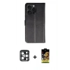 MARSİLYAN™- iPhone 15 Pro Max Kılıf Siluet Işık Serisi - Siyah Buffer Cam Ekran Koruyucu + PVD Metal Kamera Lens - LT