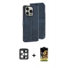 MARSİLYAN™- iPhone 15 Pro Max Kılıf Siluet Işık Serisi - Siyah Buffer Cam Ekran Koruyucu + PVD Metal Kamera Lens - LT