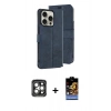 MARSİLYAN™- iPhone 15 Pro Max Kılıf Siluet Işık Serisi - Siyah Buffer Hayalet Cam Ekran Koruyucu + PVD Metal Kamera Lens - GI