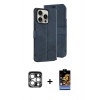 MARSİLYAN™- iPhone 15 Pro Max Kılıf Siluet Işık Serisi - Siyah Buffer Hayalet Cam Ekran Koruyucu + PVD Metal Kamera Lens - GS
