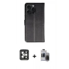 MARSİLYAN™- iPhone 15 Pro Max Kılıf Siluet Işık Serisi - Siyah Vanessa Magic Hayalet Cam + Gri PVD Metal Kamera Lens