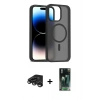 MARSİLYAN™- iPhone 15 Pro Max Kılıf Siluet Minimal Prime - Şeffaf 360 Full Body Arka Koruyucu + Titanyum Gri Raze Metal Kamera Lens