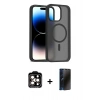 MARSİLYAN™- iPhone 15 Pro Max Kılıf Siluet Minimal Prime - Siyah 3D Antistatik Hayalet Cam Ekran Koruyucu + PVD Metal Kamera Lens - TU