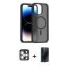 MARSİLYAN™- iPhone 15 Pro Max Kılıf Siluet Minimal Prime - Siyah 3D Antistatik Hayalet Cam Ekran Koruyucu + Gümüş PVD Metal Kamera Lens