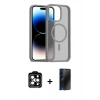 MARSİLYAN™- iPhone 15 Pro Max Kılıf Siluet Minimal Prime - Siyah 3D Antistatik Hayalet Cam Ekran Koruyucu + PVD Metal Kamera Lens - TU