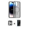 MARSİLYAN™- iPhone 15 Pro Max Kılıf Siluet Minimal Prime - Siyah 3D Antistatik Hayalet Cam Ekran Koruyucu + Gümüş PVD Metal Kamera Lens