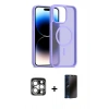 MARSİLYAN™- iPhone 15 Pro Max Kılıf Siluet Minimal Prime - Siyah 3D Antistatik Hayalet Cam Ekran Koruyucu + Gümüş PVD Metal Kamera Lens