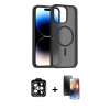 MARSİLYAN™- iPhone 15 Pro Max Kılıf Siluet Minimal Prime - Siyah 3D Antistatik Mat Seramik Nano Ekran Koruyucu + PVD Metal Kamera Lens - TU