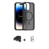MARSİLYAN™- iPhone 15 Pro Max Kılıf Siluet Minimal Prime - Siyah Bilvis 0.18mm Plus Cam Ekran Koruyucu + Raze Metal Kamera Lens - GS