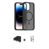MARSİLYAN™- iPhone 15 Pro Max Kılıf Siluet Minimal Prime - Siyah Bilvis 0.18mm Plus Cam Ekran Koruyucu + Raze Metal Kamera Lens - LT