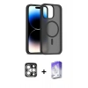 MARSİLYAN™- iPhone 15 Pro Max Kılıf Siluet Minimal Prime - Siyah Bilvis 5in1 3D Magic Cam Ekran Koruyucu + PVD Metal Kamera Lens - GS